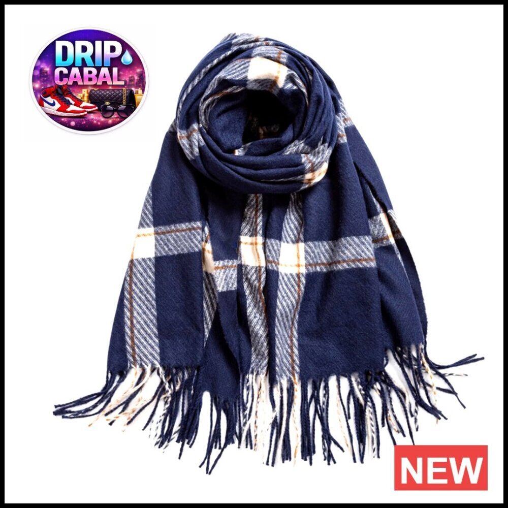 Oversized Plaid Shawl Wrap Soft Cashmere Feel Tassels Winter Scarf Chic